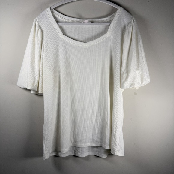 LC Lauren Conrad Tops - Lauren‎ Conrad White XL Puff Sleeve Round Neck Blouse Boho Top Plus Size